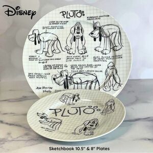 Disney Sketch Book Pluto Plates 10.5"& 8"